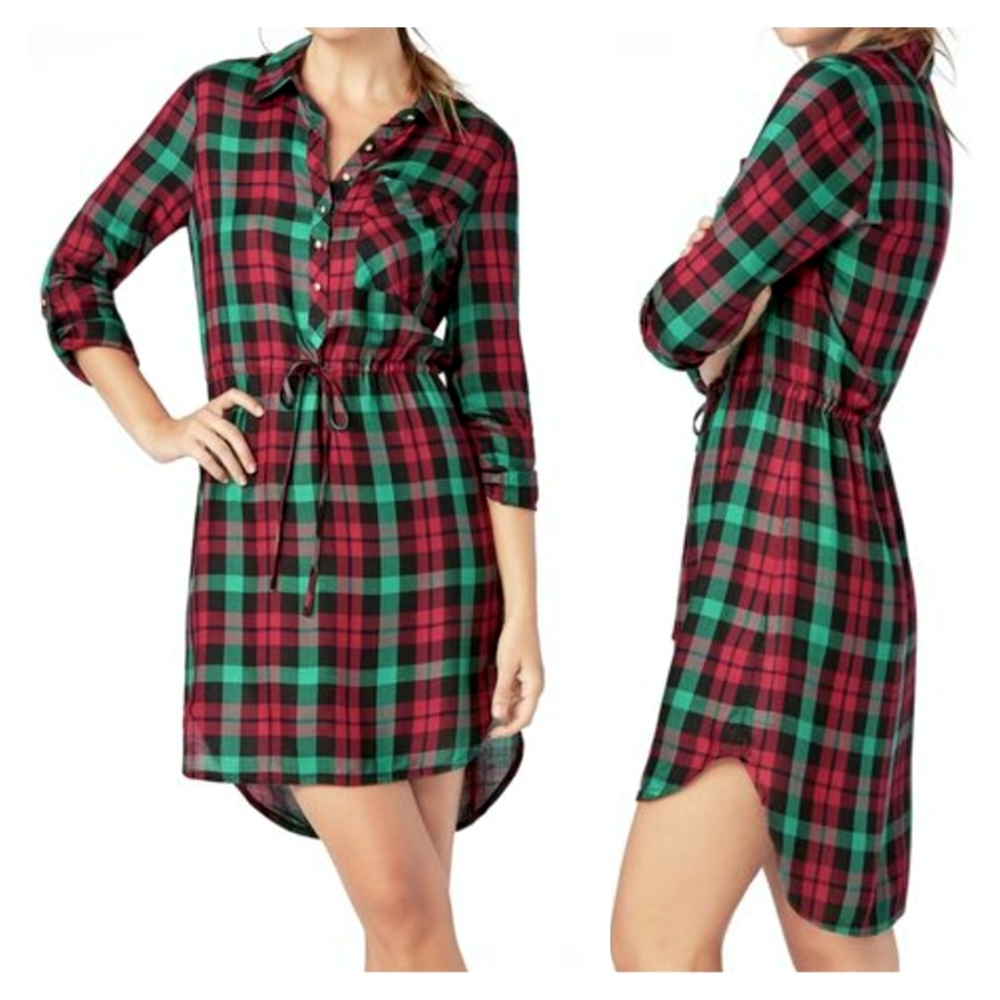 JustFab Red & Green Plaid Dress